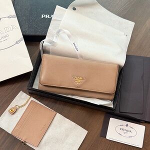 PRADA Large Saffiano Leather Wallet Cammeo Pink Nude + NEW Card Holder Auth ❤️‍🔥
